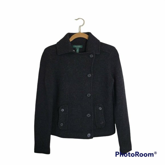 NWT Ralph Lauren Size Medium Petite Women's Lambswool Front Button Gray Jacket
